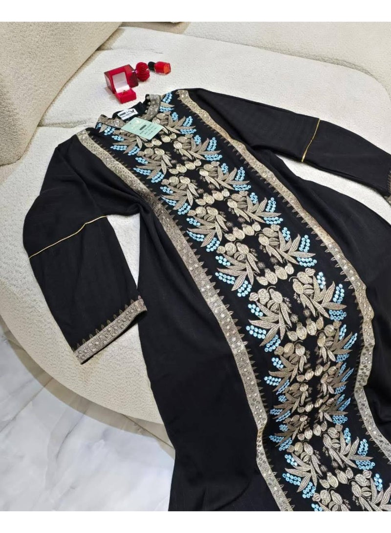 Women's cotton linen abaya, handmade with embroidery – suitable for going out, receiving guests, and special occasions – a stylish and elegant wide abaya for veiled women, with a modern design. - Image 4