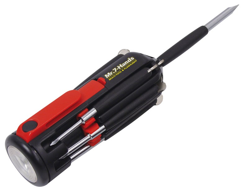 Apollo Tools Original Mr. 7-Hands, Multi Screwdriver Hand Tool, All In One Patented Screwdriver, 8 Screwdrivers in 1 Tool with Worklight and Flashlight - Red - DT1719 - Image 1