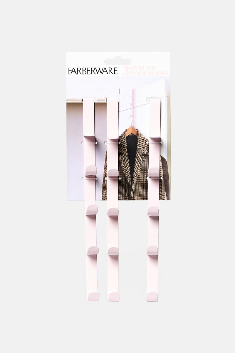 Farberware 3 Piece Over The Door Hook Set, Pink - Image 1