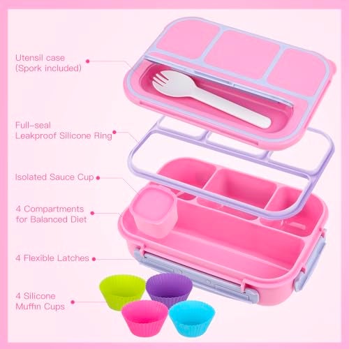 MaMix Bento Lunch Box, 4-Compartment Adult & Kids Lunch Containers (1300ML, Purple) - Image 3