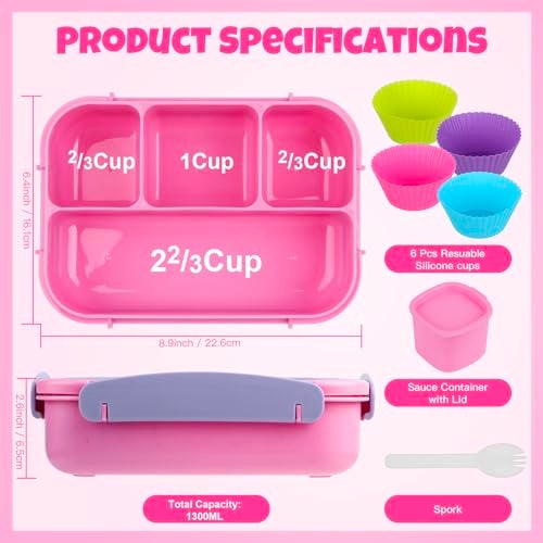 MaMix Bento Lunch Box, 4-Compartment Adult & Kids Lunch Containers (1300ML, Purple) - Image 2
