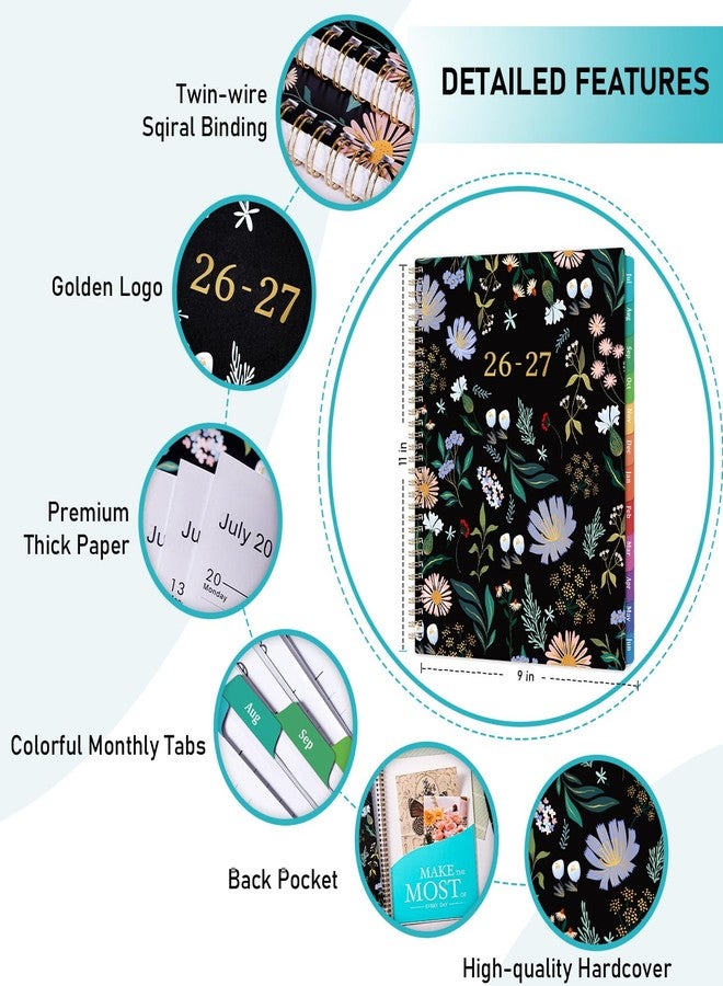 Vondafe Planner 2026-2027 - 2026-2027 Planner Weekly and Monthly 9" x 11", JULY 2026 - JUNE 2027, Academic Planner 2026-2027, Monthly Calendar Planner with Colorful Tabs, Spiral Binding, Pocket - Black - Image 3