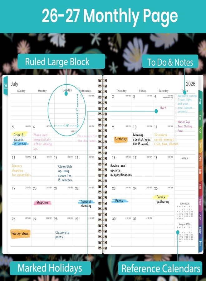Vondafe Planner 2026-2027 - 2026-2027 Planner Weekly and Monthly 9" x 11", JULY 2026 - JUNE 2027, Academic Planner 2026-2027, Monthly Calendar Planner with Colorful Tabs, Spiral Binding, Pocket - Black - Image 4