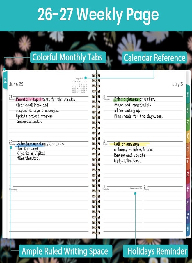 Vondafe Planner 2026-2027 - 2026-2027 Planner Weekly and Monthly 9" x 11", JULY 2026 - JUNE 2027, Academic Planner 2026-2027, Monthly Calendar Planner with Colorful Tabs, Spiral Binding, Pocket - Black - Image 5