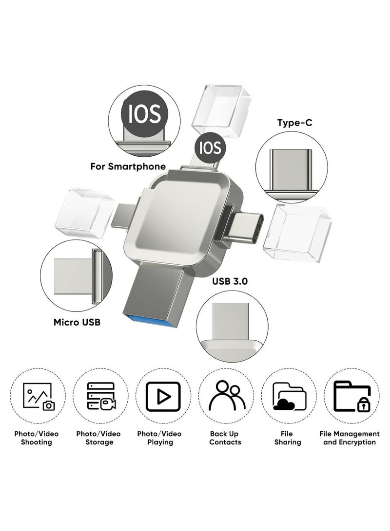 محركات الأقراص الفلاش 512GB USB 3.0 عالية السرعة 4 في 1 Type-c OTG USB عصا التخزين الخارجي لـ iPhone PC iPad Android المزيد من الأجهزة للصور ومقاطع الفيديو نقل التخزين النسخ الاحتياطي - Image 4