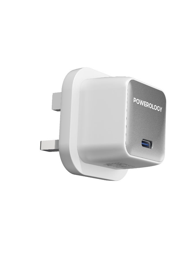 باورولوجي شاحن حائط فائق السرعة PD GaN بقوة 45 واط مع كابل USB-C / تقنية GaN المتقدمة / حماية السلامة / دعم بروتوكول عالمي / تصميم فائق الصغر / حجم صغير للسفر / محول عالمي - أبيض - Image 1