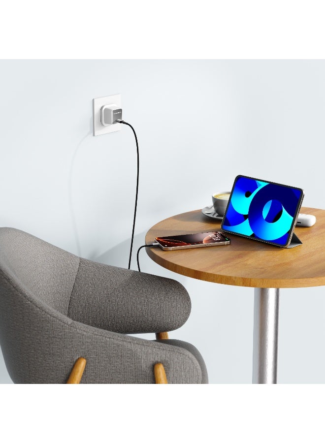 باورولوجي شاحن حائط فائق السرعة PD GaN بقوة 45 واط مع كابل USB-C / تقنية GaN المتقدمة / حماية السلامة / دعم بروتوكول عالمي / تصميم فائق الصغر / حجم صغير للسفر / محول عالمي - أبيض - Image 3