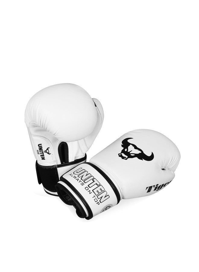 UNITEN Tiger Amateur Boxing Glove | Leather Gloves | Unisex Boxing Gloves (White, 12 oz) - Image 1