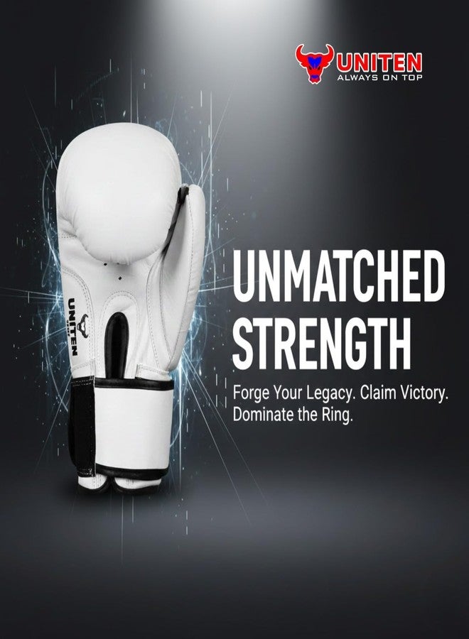 UNITEN Tiger Amateur Boxing Glove | Leather Gloves | Unisex Boxing Gloves (White, 12 oz) - Image 3