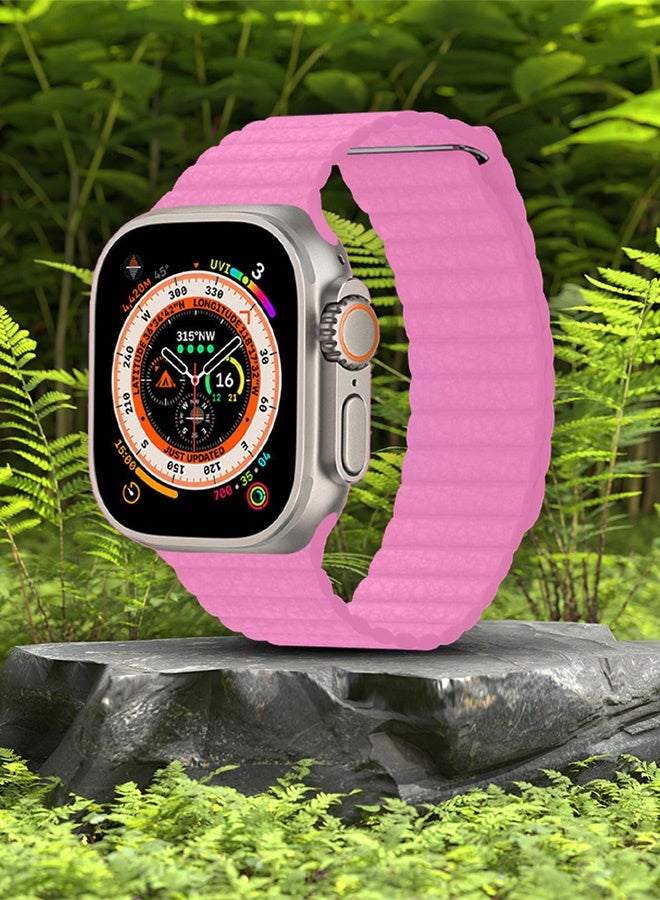 CATANES 49mm 46mm 45mm 44mm Leather Loop Band for Apple Watch Magnetic Watch Strap Wristband - Pink - Image 3