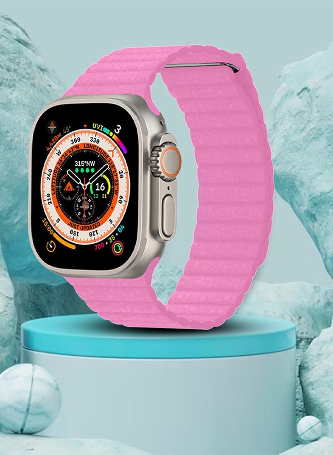 CATANES 49mm 46mm 45mm 44mm Leather Loop Band for Apple Watch Magnetic Watch Strap Wristband - Pink - Image 4