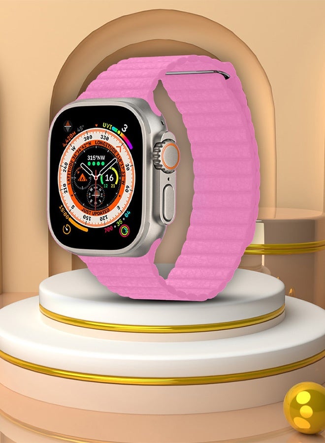 CATANES 49mm 46mm 45mm 44mm Leather Loop Band for Apple Watch Magnetic Watch Strap Wristband - Pink - Image 2