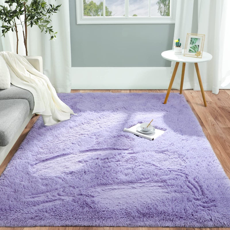 Pettop Fluffy Lavender Purple Rug for Bedroom Living Room  5x8 Feet Rectangle Large Rug Plush Fuzzy Carpet for Girls Kids Boys  Non-Slip and Washable Rug for Nursery Classroom Decor Rug - Image 2