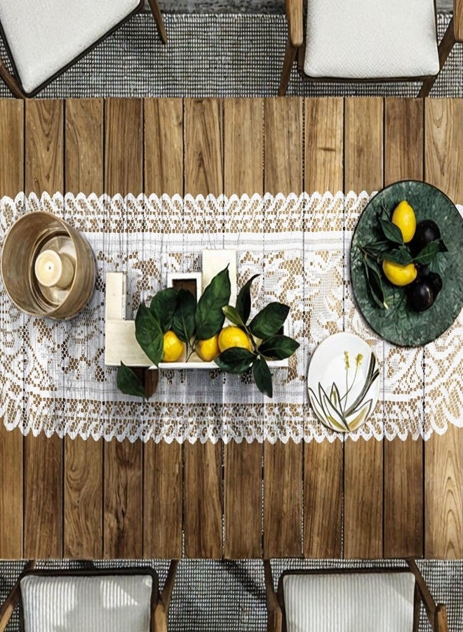 MBAIYO Lace Crochet Rectangular Table Runner, 2pcs Boho Doilies 45*13.38 Table Dresser Scarf Décor Vintage Tablemats for Wedding Party Home Dining Runner Decorations(White) - Image 3