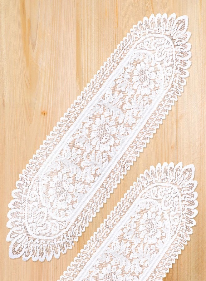 MBAIYO Lace Crochet Rectangular Table Runner, 2pcs Boho Doilies 45*13.38 Table Dresser Scarf Décor Vintage Tablemats for Wedding Party Home Dining Runner Decorations(White) - Image 1