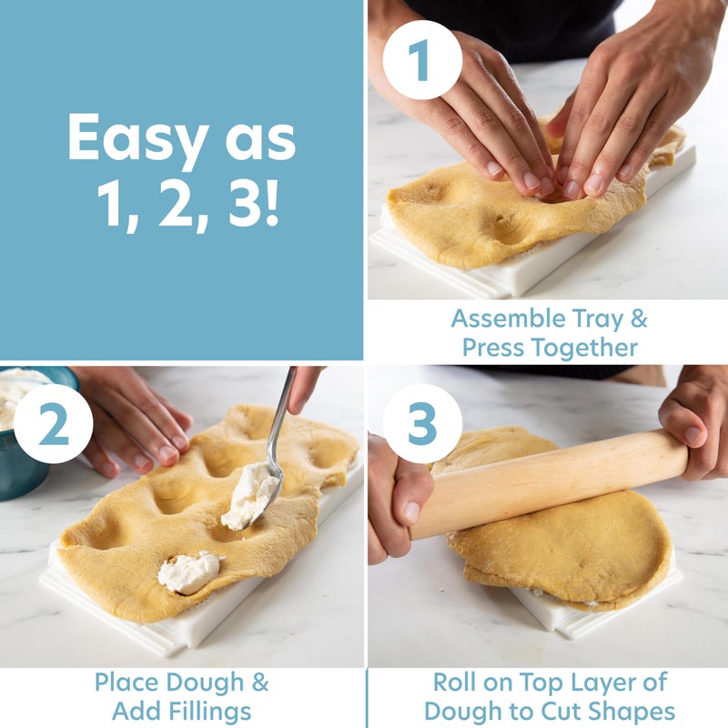 CucinaPro Mini 2" Heart Ravioli Molds for Valentine's Day- Homemade Filled Pasta Maker- 2 pc Tray & Press makes 8 Stuffed Raviolis, Easy to Use & Clean Set- Add Love to Italian Dinner Party, Gift, Galentine Fun - Image 3
