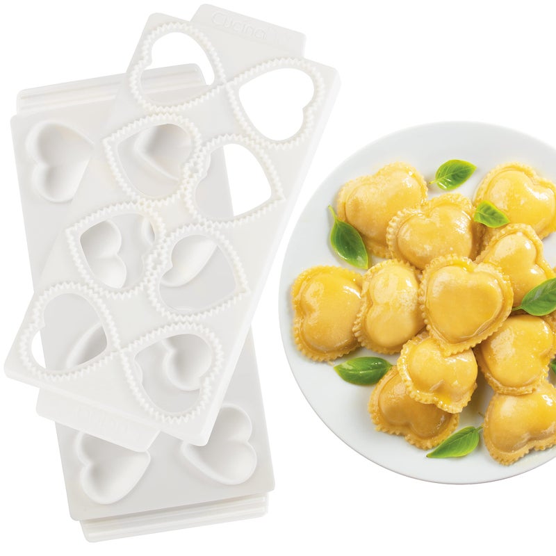 CucinaPro Mini 2" Heart Ravioli Molds for Valentine's Day- Homemade Filled Pasta Maker- 2 pc Tray & Press makes 8 Stuffed Raviolis, Easy to Use & Clean Set- Add Love to Italian Dinner Party, Gift, Galentine Fun - Image 1