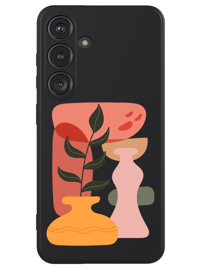 Theodor Protective Slim Fit Case Liquid Silicone Cover with Full Body Protection Anti-Scratch Shockproof Case For Samsung Galaxy S24 (Black) - Vase leaf - Image 1
