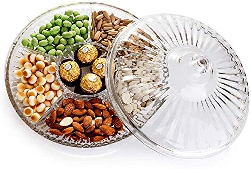 Delavala Creative Acrylic Multifunctional Party Snack Tray with Lid,Serving Dishes for Dried Fruits Nuts Candies Fruits,6-Compartment (Red) - Image 3
