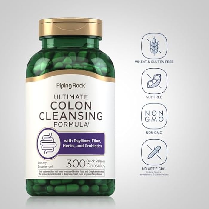 Piping Rock Colon Cleanse Pills | 300 Quick Release Capsules | Herbal Detox Supplement | Super Formula for Men and Women | with Psyllium, Fiber, and Probiotics | Non-GMO, Gluten Free - Image 3