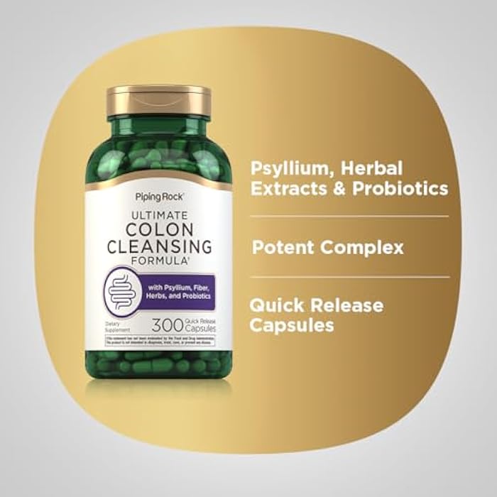 Piping Rock Colon Cleanse Pills | 300 Quick Release Capsules | Herbal Detox Supplement | Super Formula for Men and Women | with Psyllium, Fiber, and Probiotics | Non-GMO, Gluten Free - Image 4