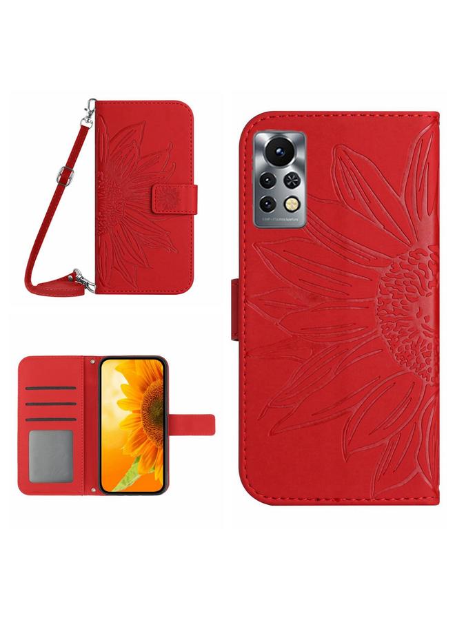 زبون جراب لهاتف Infinix Note 11 Pro / Note 11s مصنوع من الجلد بتصميم زهرة الشمس مع حبل تعليق - Image 1