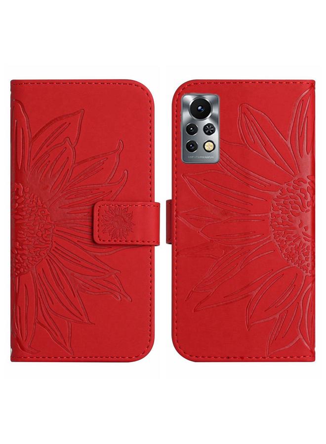 زبون جراب لهاتف Infinix Note 11 Pro / Note 11s مصنوع من الجلد بتصميم زهرة الشمس مع حبل تعليق - Image 2