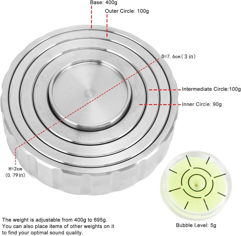 LiebeWH Turntable Weight Stabilizer with Adjustable Rings and Bubble Level for Anti Slip Speed Control and Enhanced Record Player Performance - Image 3