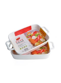 Dove 2-Piece Rectangular Porcelain Baking Dish With Handles 13.25 Inch 34.2x20.8x5.8CM White  - Image 2