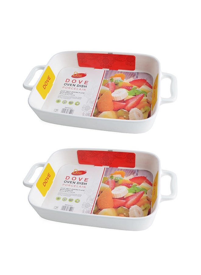 Dove 2-Piece Rectangular Porcelain Baking Dish With Handles 13.25 Inch 34.2x20.8x5.8CM White  - Image 1