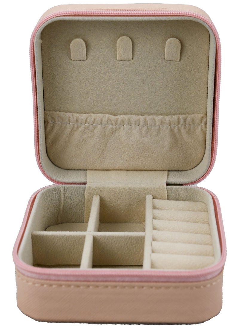 Generic - Travel Jewellery Box Double Layer Portable Jewellery Box For Necklace Earring Rings Small Jewellery Box For Women Jewellery Holder Case Mini Jewellery Box Leather Ring Organizer Case Storage - Pink - Image 1