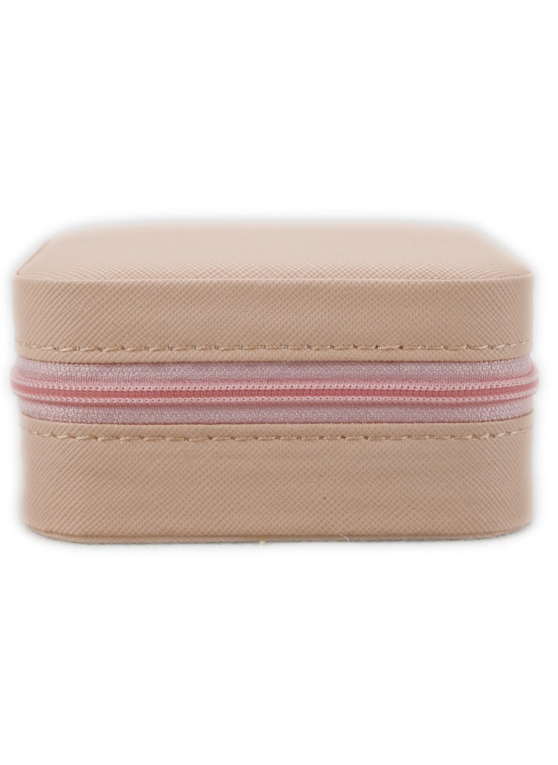 Generic - Travel Jewellery Box Double Layer Portable Jewellery Box For Necklace Earring Rings Small Jewellery Box For Women Jewellery Holder Case Mini Jewellery Box Leather Ring Organizer Case Storage - Pink - Image 1