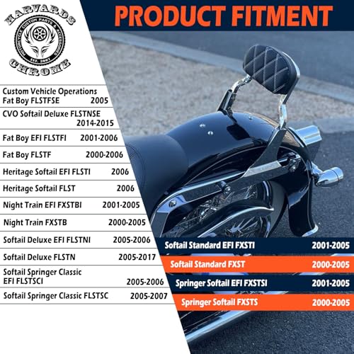 Harvards Chrome Chop Detachable Sissybar Backrest Fits for Harley FATBOY FLSTF 00-06 FLSTN 05-17 Deluxe/SPRINGER FLSTF,Heritage 2006,Black - Image 2