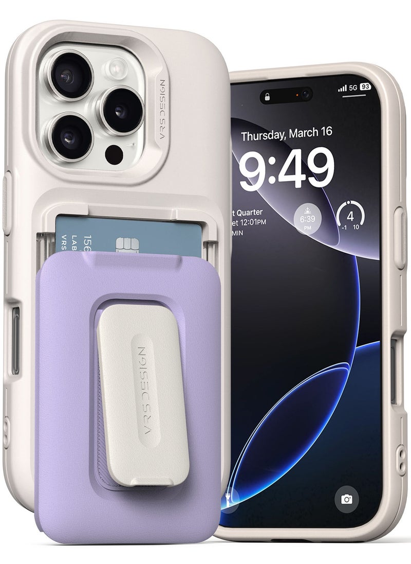 VRS Design D-Wallet Orb iPhone 16 PRO Case Cover Wallet [3 Card] Credit Holder Slot [Semi Automatic] Built-in [Kickstand] - Purple  - Image 1