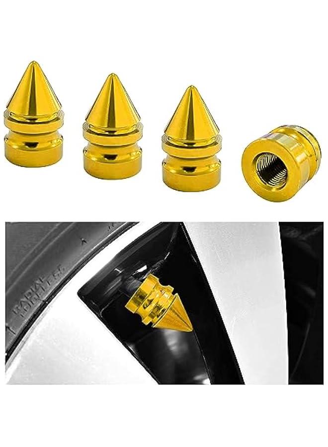 Generic 4 PCS Car Tire Valve Caps, Spiked Aluminum Alloy Tire Trim Accessories, Dustproof Tire Wheel Stem Covers, Universal Air Stem Cap for Auto, Trucks, SUVs, Bicycles and Motorcycles (Gold)  - Image 1