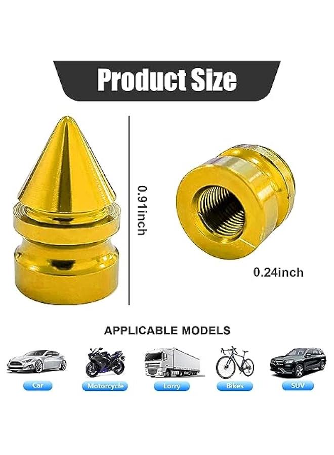 Generic 4 PCS Car Tire Valve Caps, Spiked Aluminum Alloy Tire Trim Accessories, Dustproof Tire Wheel Stem Covers, Universal Air Stem Cap for Auto, Trucks, SUVs, Bicycles and Motorcycles (Gold)  - Image 2