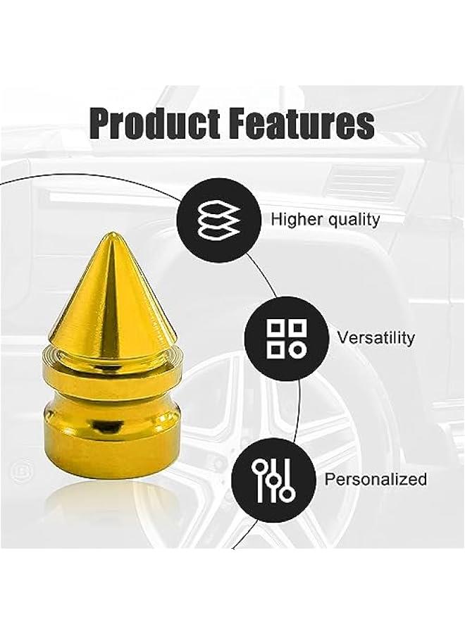 Generic 4 PCS Car Tire Valve Caps, Spiked Aluminum Alloy Tire Trim Accessories, Dustproof Tire Wheel Stem Covers, Universal Air Stem Cap for Auto, Trucks, SUVs, Bicycles and Motorcycles (Gold)  - Image 3