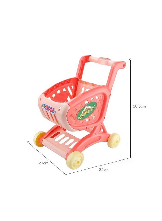 Kids Shopping Cart Trolley Play Set with Pretend Food and Accessories,Play Food Role Play Educational Toy,Perfect for Ages 3+ Pretend Play and Role-Playing Games（Pink） - Image 2