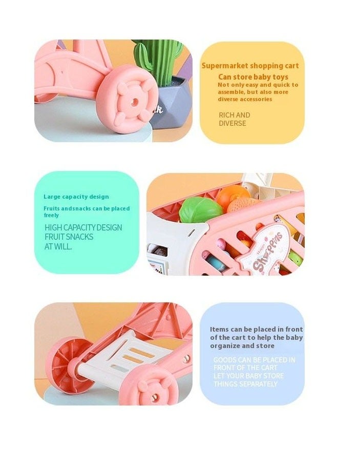 Kids Shopping Cart Trolley Play Set with Pretend Food and Accessories,Play Food Role Play Educational Toy,Perfect for Ages 3+ Pretend Play and Role-Playing Games（Pink） - Image 5
