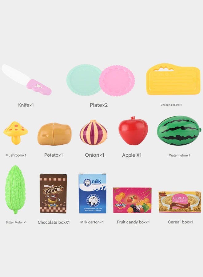 Kids Shopping Cart Trolley Play Set with Pretend Food and Accessories,Play Food Role Play Educational Toy,Perfect for Ages 3+ Pretend Play and Role-Playing Games（Pink） - Image 3