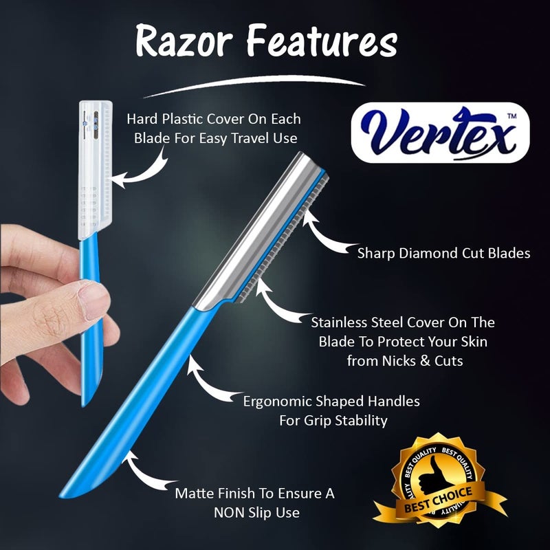 VERTEX Beard Shaping Razor Tool Mustache Straight Edge Travel Razors Stainless Steel For Eyebrow Grooming Kit Trimmer Blade For Men Bag Use After Black Color Dye Balm Oil Wash Replacement Disposable Clippers - Image 3