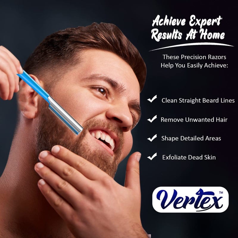 VERTEX Beard Shaping Razor Tool Mustache Straight Edge Travel Razors Stainless Steel For Eyebrow Grooming Kit Trimmer Blade For Men Bag Use After Black Color Dye Balm Oil Wash Replacement Disposable Clippers - Image 2