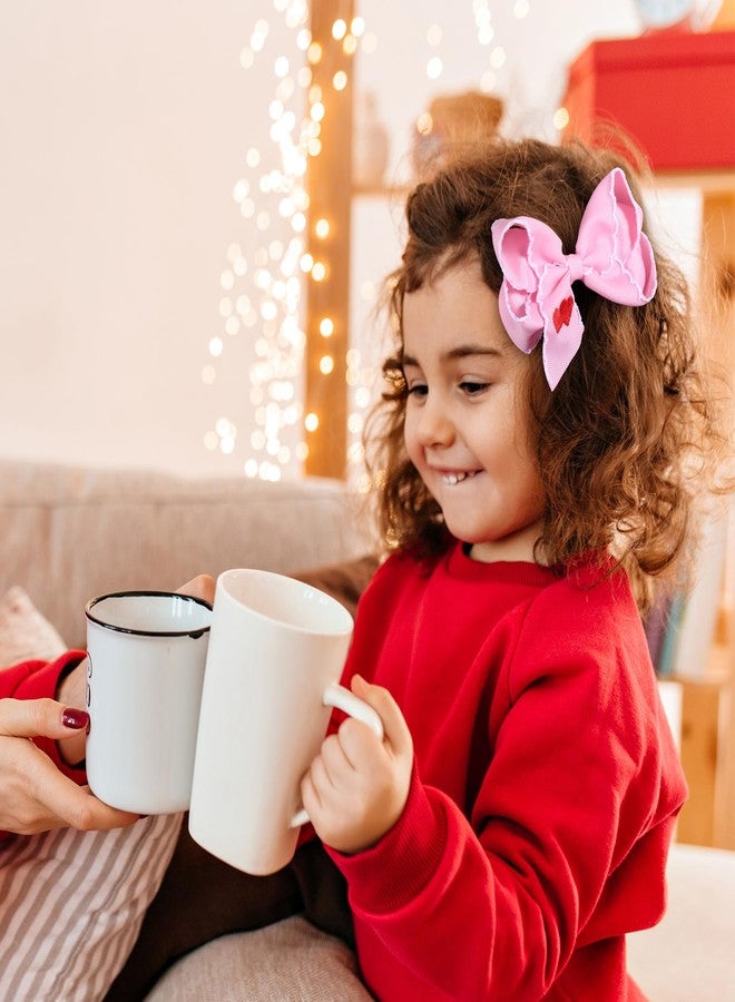 ميروكش فيونكات شعر وردية اللون لعيد الحب، قطعتان، 4 بوصات، فيونكة مطرزة بقلب أحمر، مشبك شعر، هدية مثالية للفتيات والسيدات في أعياد الميلاد وحفلات الزفاف وحفلات الزفاف، إكسسوار لتزيين فساتين الأميرات. - Image 3