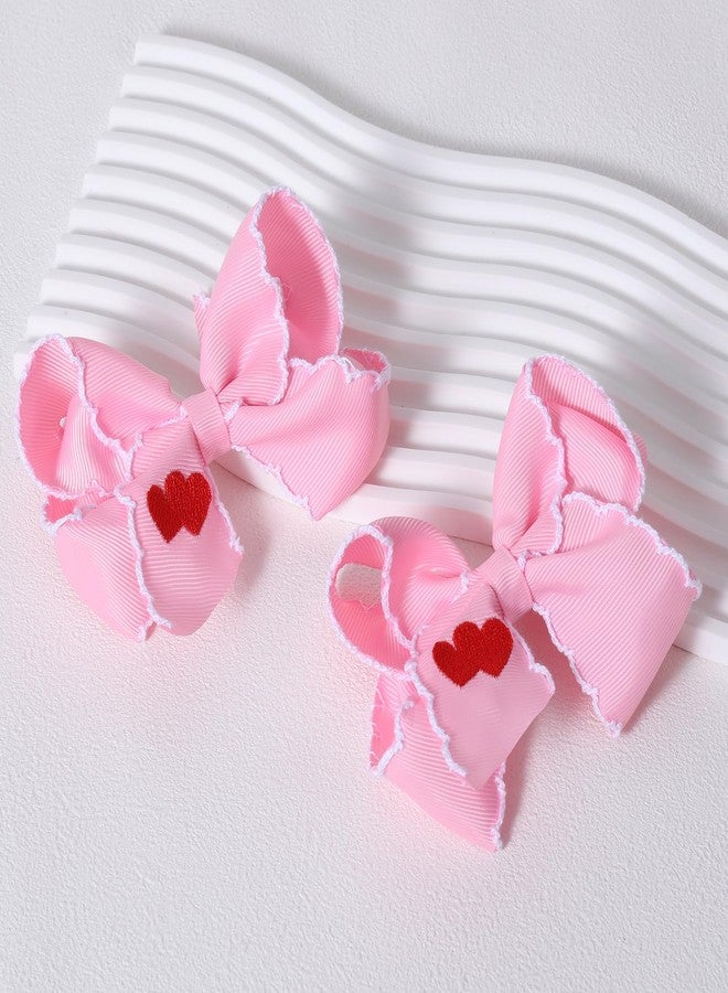 ميروكش فيونكات شعر وردية اللون لعيد الحب، قطعتان، 4 بوصات، فيونكة مطرزة بقلب أحمر، مشبك شعر، هدية مثالية للفتيات والسيدات في أعياد الميلاد وحفلات الزفاف وحفلات الزفاف، إكسسوار لتزيين فساتين الأميرات. - Image 2