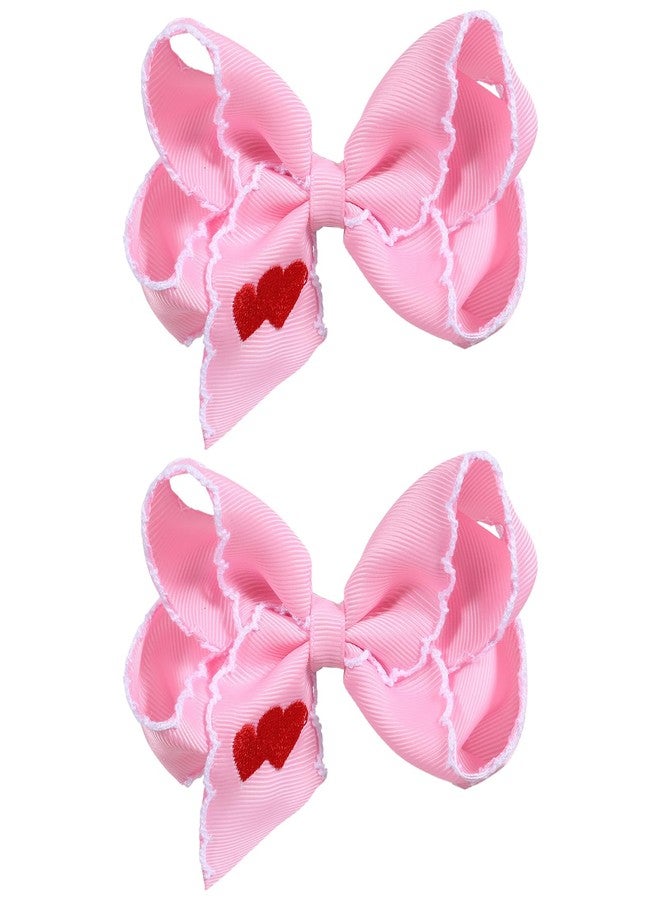 ميروكش فيونكات شعر وردية اللون لعيد الحب، قطعتان، 4 بوصات، فيونكة مطرزة بقلب أحمر، مشبك شعر، هدية مثالية للفتيات والسيدات في أعياد الميلاد وحفلات الزفاف وحفلات الزفاف، إكسسوار لتزيين فساتين الأميرات. - Image 1