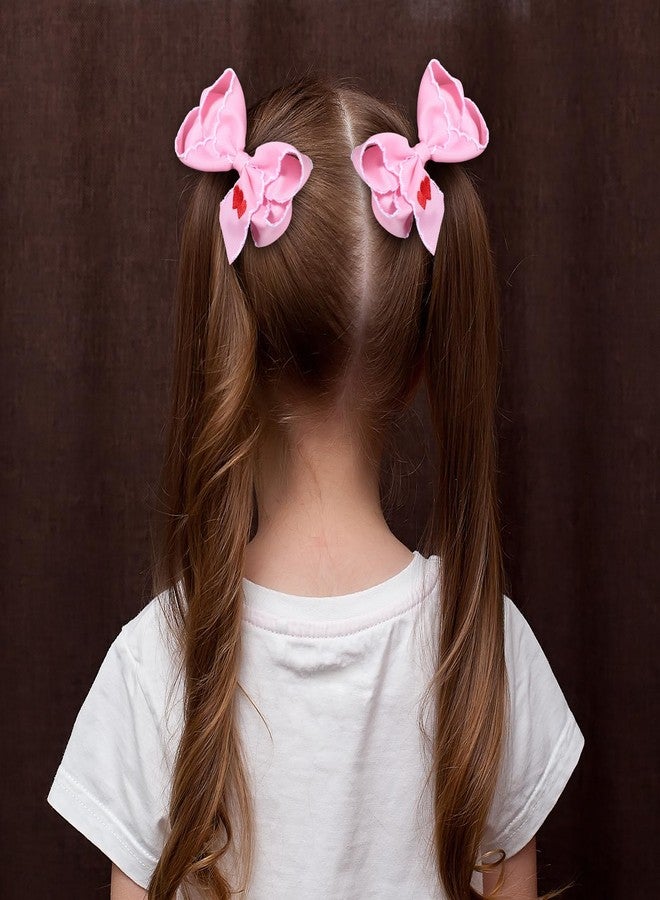 ميروكش فيونكات شعر وردية اللون لعيد الحب، قطعتان، 4 بوصات، فيونكة مطرزة بقلب أحمر، مشبك شعر، هدية مثالية للفتيات والسيدات في أعياد الميلاد وحفلات الزفاف وحفلات الزفاف، إكسسوار لتزيين فساتين الأميرات. - Image 5