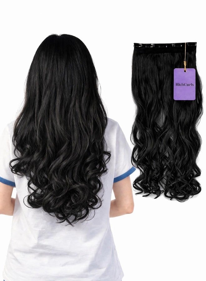 RichCurls Curly Hair Extensions for Women, Dark Brown Wavy Synthetic Clip-In Hair, 5 Clip Lightweight Hairpiece, Soft Natural Look, Easy to Wear - Image 1
