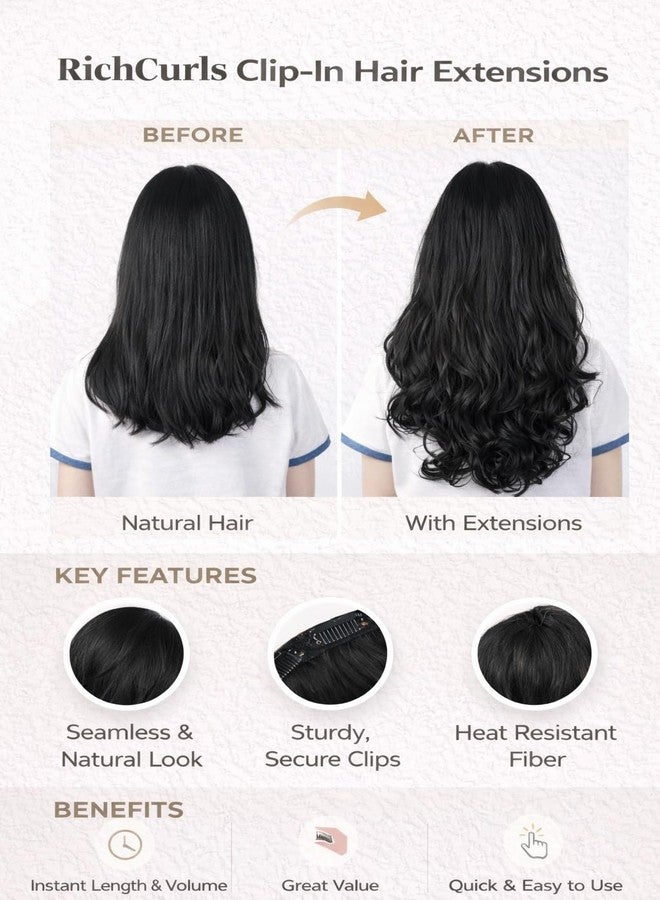 RichCurls Curly Hair Extensions for Women, Dark Brown Wavy Synthetic Clip-In Hair, 5 Clip Lightweight Hairpiece, Soft Natural Look, Easy to Wear - Image 3