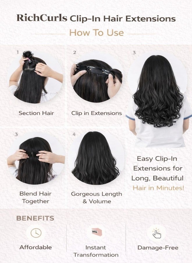 RichCurls Curly Hair Extensions for Women, Dark Brown Wavy Synthetic Clip-In Hair, 5 Clip Lightweight Hairpiece, Soft Natural Look, Easy to Wear - Image 4
