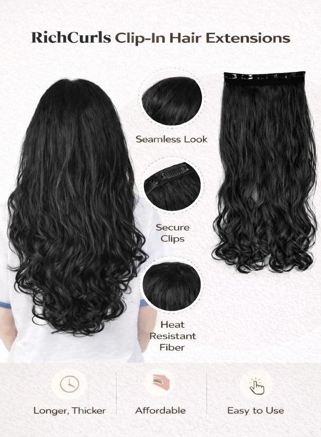 RichCurls Curly Hair Extensions for Women, Dark Brown Wavy Synthetic Clip-In Hair, 5 Clip Lightweight Hairpiece, Soft Natural Look, Easy to Wear - Image 2